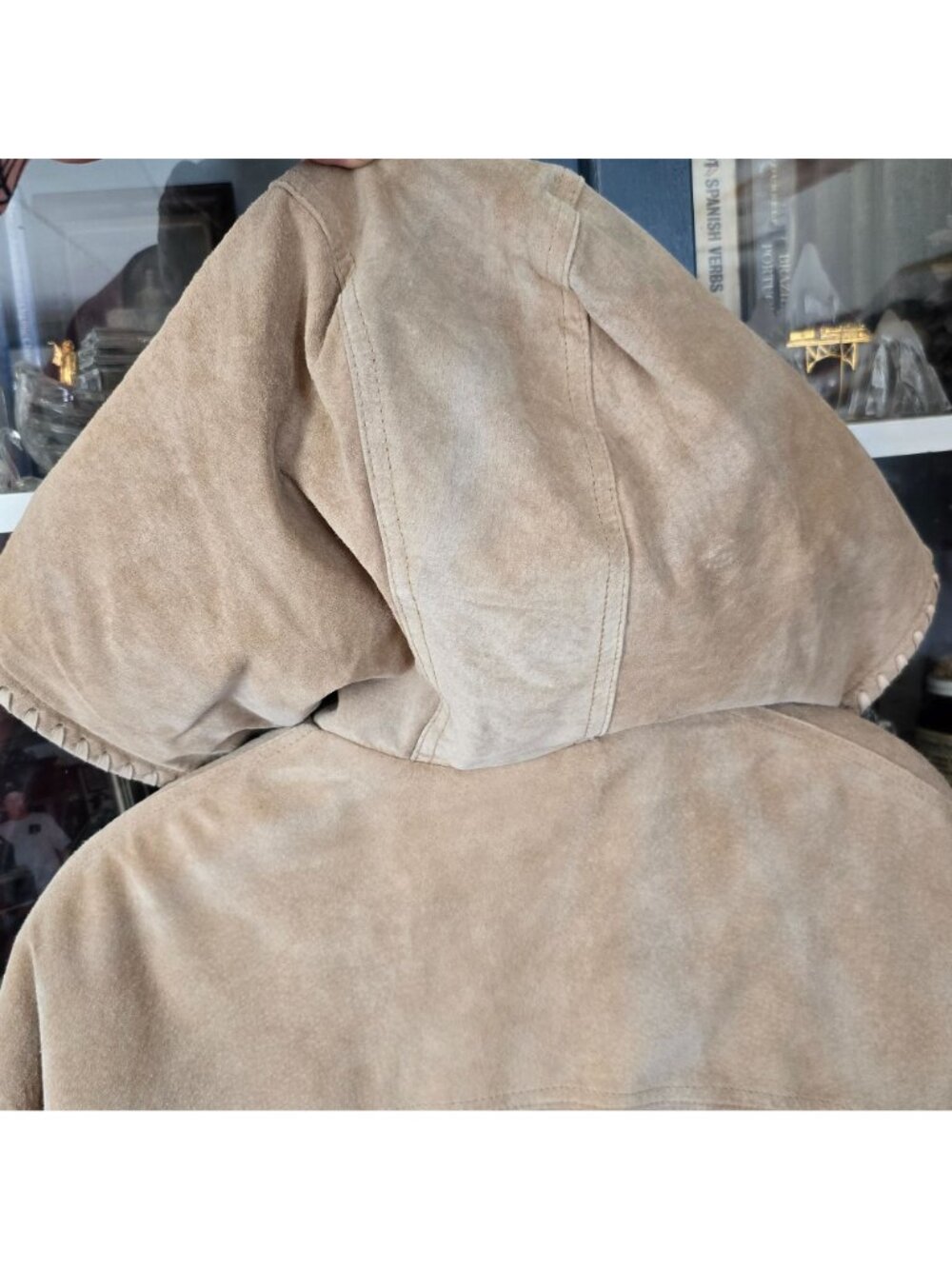 Weathervane Vintage Suede Leather Coat Med Hooded Fleece Western Cowgirl Jacket - Picture 8 of 12